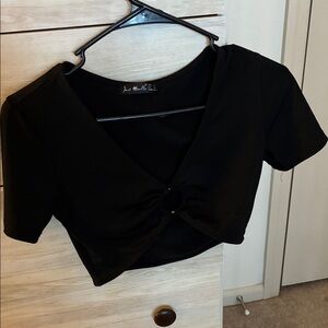 Black Ring-Front Cropped Top by Just Quella